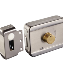 Fechadura de superfície electromecânica - Modo abertura Fail Secure (NO) - Apta para instalação sem trocar - LED de estado - Fechamento automático programável - Cilindro incluído com chaves