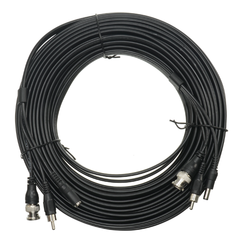 Cabo combinado RG59 + Audio + DC - Mini RG59 com conector BNC - Cabo de Áudio via RCA - Cabo de alimentação via Jack - Comprimento 20 m - Mínima perda